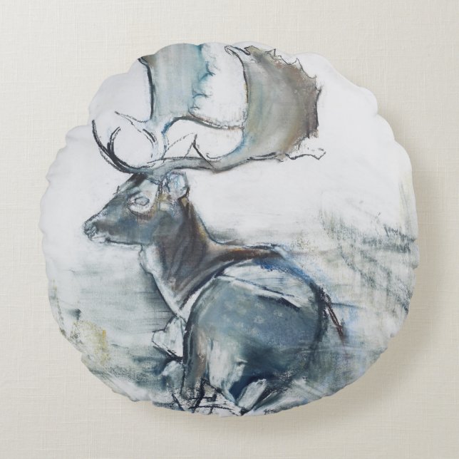 Buck in the Grass 2006 Round Pillow (Front)