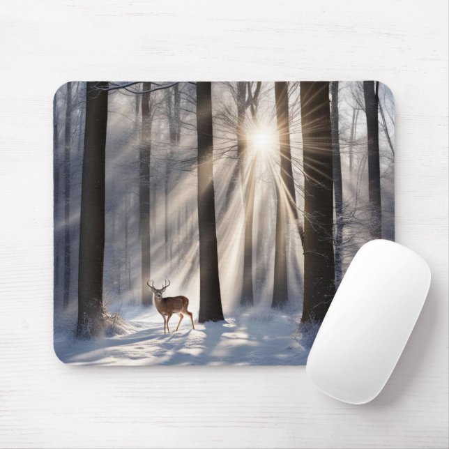 Buck In Winter Forest Mouse Pad (With Mouse)