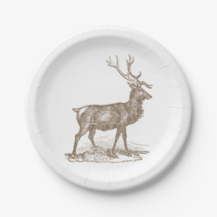 Buck Mule Deer Letterpress Style Paper Plates