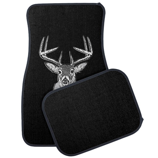 Buck on Black design White Tail Deer Car Mat (Set)