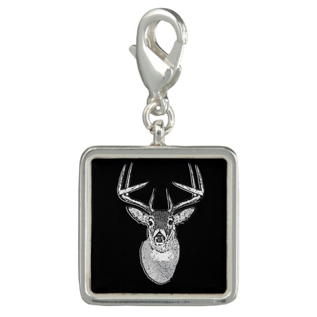 Buck on Black design White Tail Deer Charm (Front)