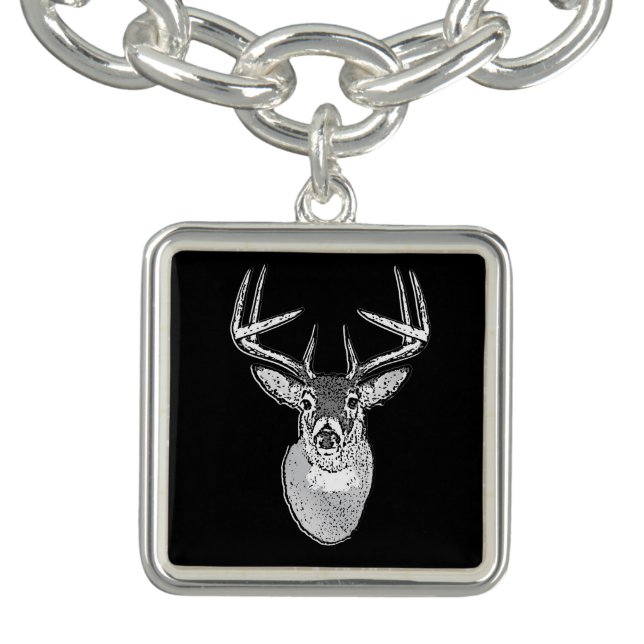 Buck on Black design White Tail Deer Charm Bracelet (Design)