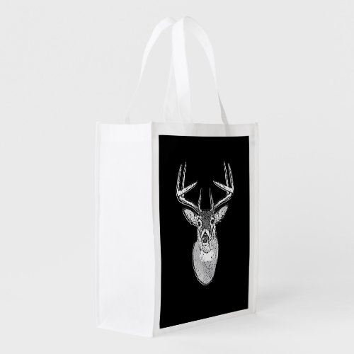 Buck on Black design White Tail Deer Grocery Bag