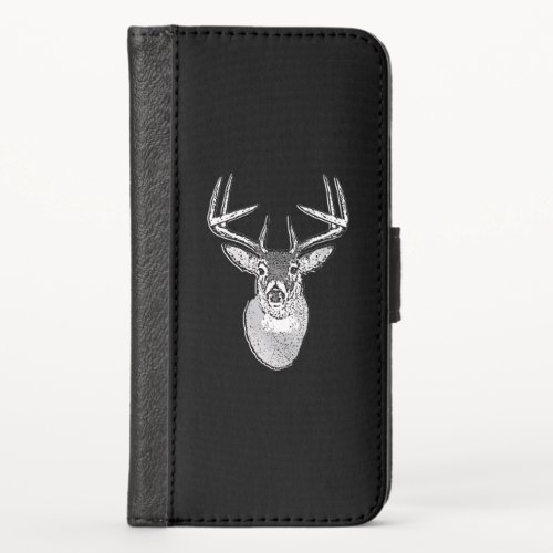 Buck on Black design White Tail Deer iPhone X Wallet Case