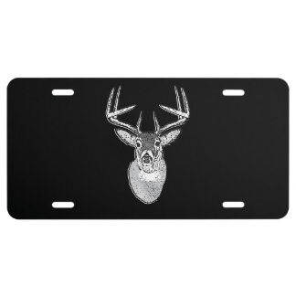 Buck on Black design White Tail Deer License Plate