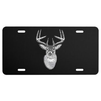 Buck On Black Design White Tail Deer License Plate by TigerDen at Zazzle