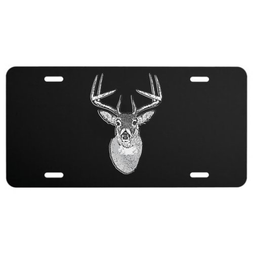 Buck on Black design White Tail Deer License Plate