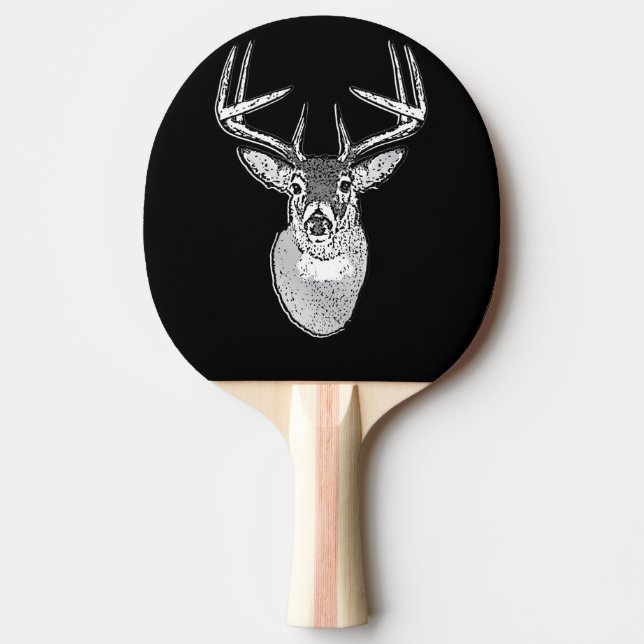 Buck on Black design White Tail Deer Ping Pong Paddle (Front)