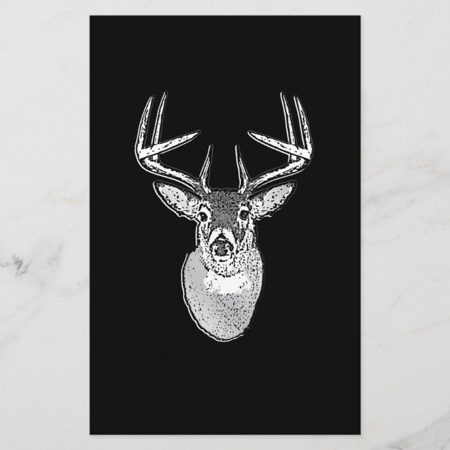 Buck on Black design White Tail Deer Stationery (Front)