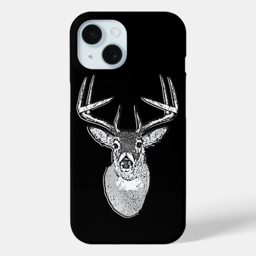 Buck on Black  White Tail Deer iPhone 15 Case