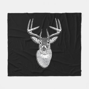 Buck on Black  White Tail Deer Fleece Blanket