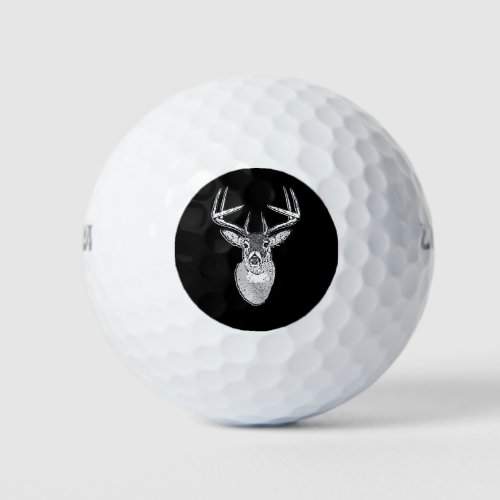 Buck on Black  White Tail Deer Golf Balls