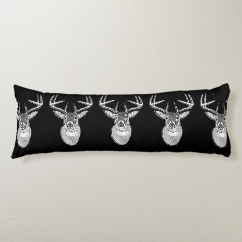 Buck on Black White Tail Deer head Body Pillow