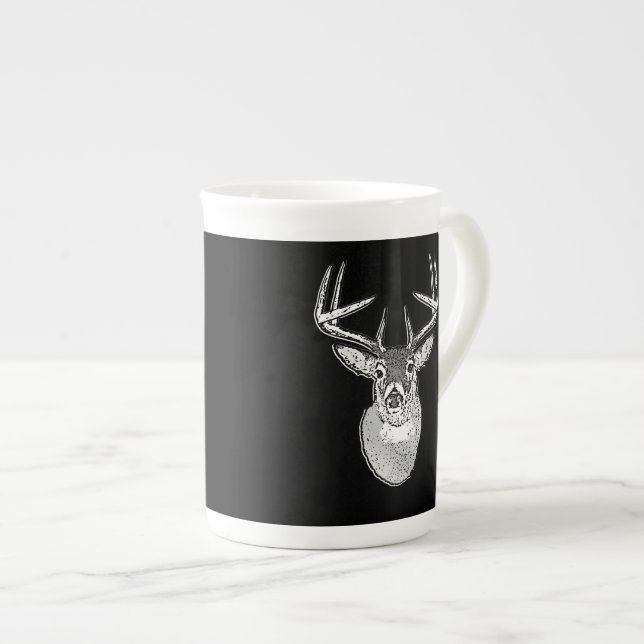 Buck on Black White Tail Deer head Bone China Mug (Front Right)