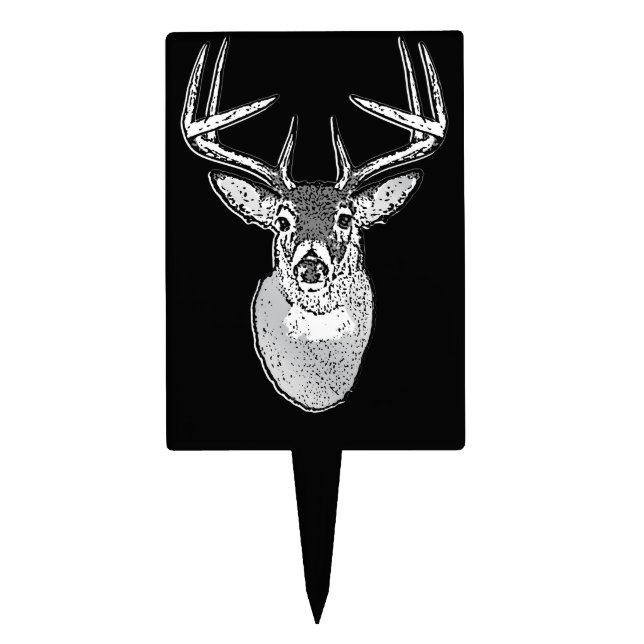 Buck on Black White Tail Deer head Cake Topper (Front)