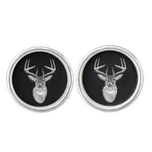 Buck on Black White Tail Deer head Cufflinks