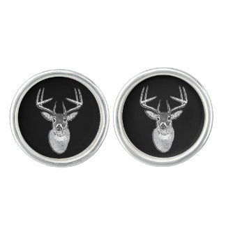 Buck on Black White Tail Deer head Cufflinks