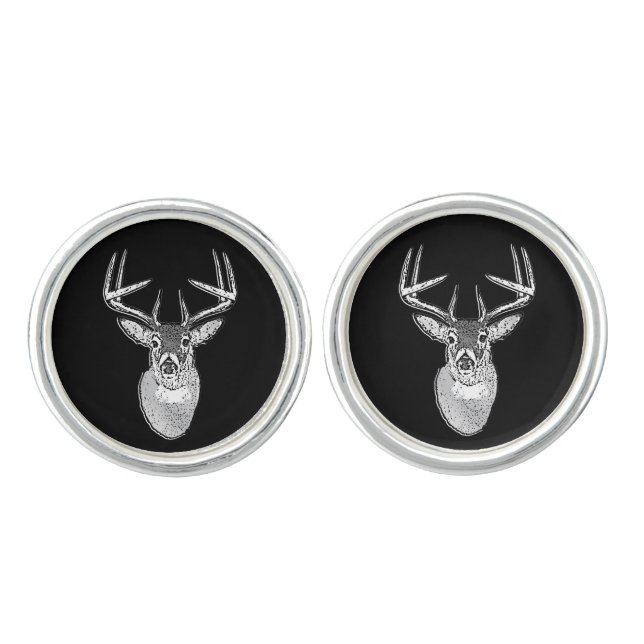 Buck on Black White Tail Deer head Cufflinks (Front)