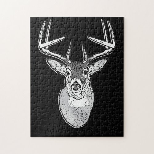 Buck on Black White Tail Deer head Jigsaw Puzzle