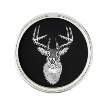 Buck On Black White Tail Deer Head Lapel Pin by TigerDen at Zazzle
