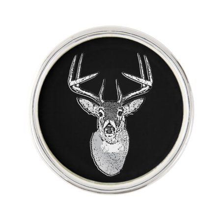 Buck On Black White Tail Deer Head Lapel Pin