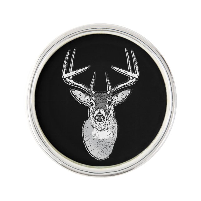 Buck on Black White Tail Deer head Lapel Pin (Front)