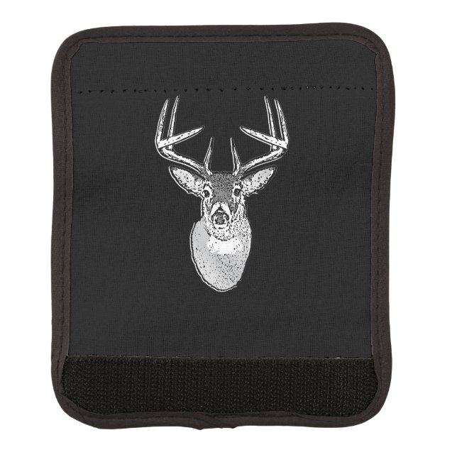 Buck on Black White Tail Deer head Luggage Handle Wrap (Front)