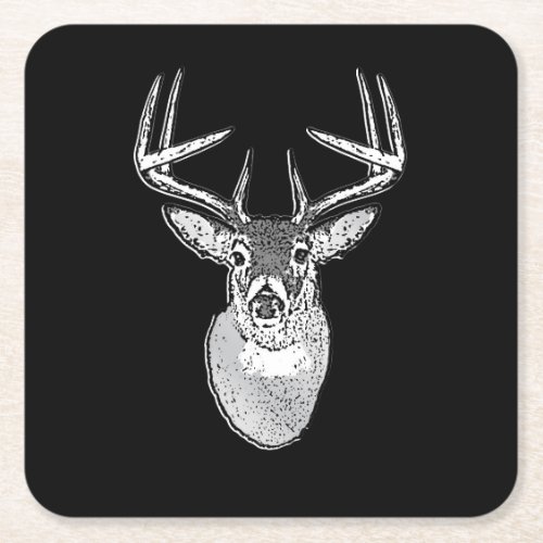 Buck on Black White Tail Deer head Square Paper Coaster