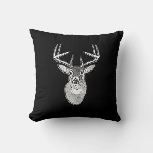 Buck on Black White Tail Deer head Throw Pillow