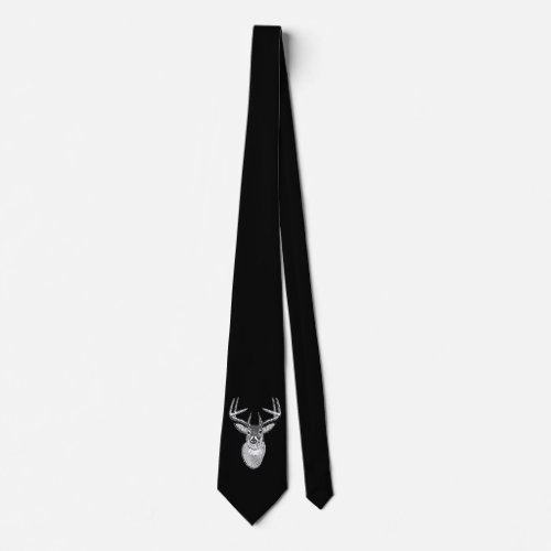 Buck on Black  White Tail Deer Tie