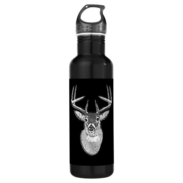 Buck on Black  White Tail Deer Water Bottle (Front)