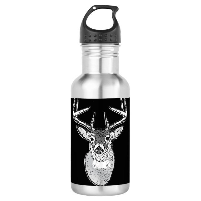 Buck on Black  White Tail Deer Water Bottle (Front)