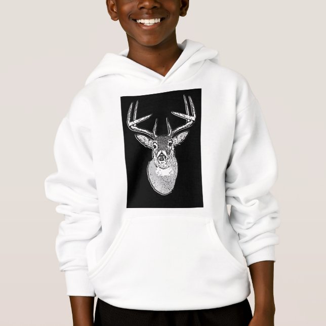 Buck on Bold Black White Tail Deer Hoodie (Front)