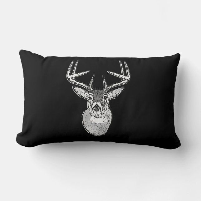 Buck on Bold Black White Tail Deer Lumbar Pillow (Front)