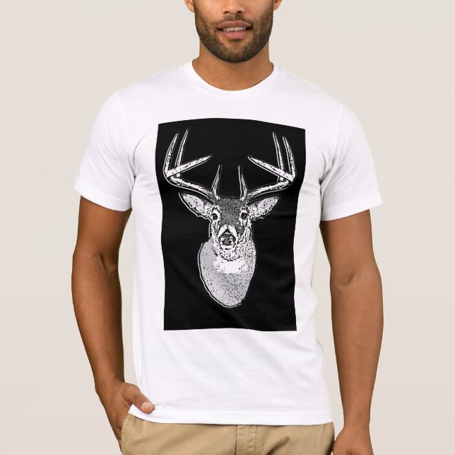 Buck on Bold Black White Tail Deer T-Shirt (Front)