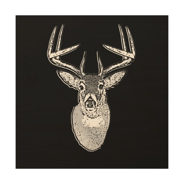 Buck on Bold Black White Tail Deer Wood Wall Art (Front)