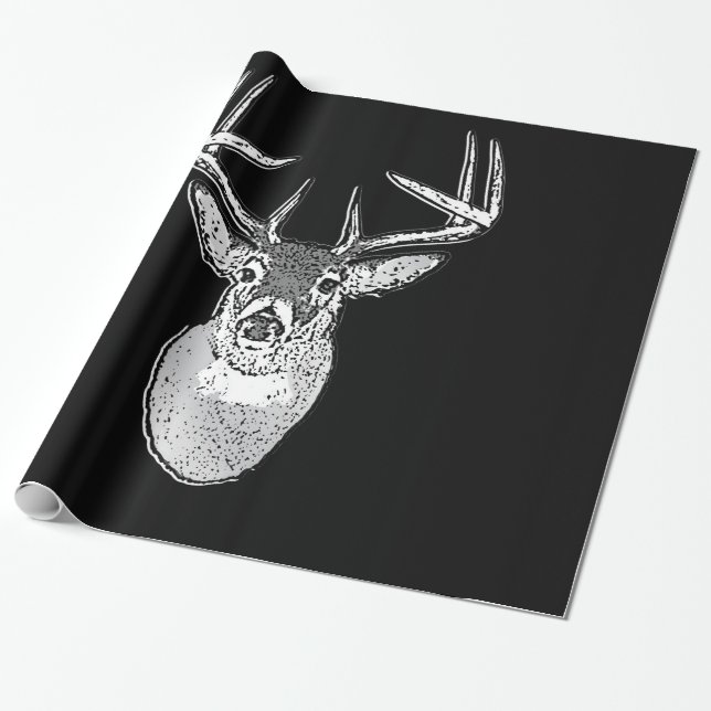 Buck on Bold Black White Tail Deer Wrapping Paper (Unrolled)