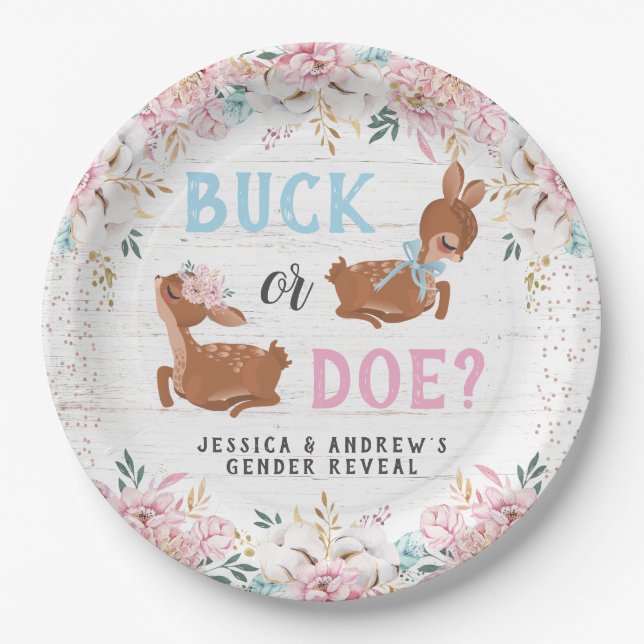 Buck or Doe? Baby Shower Reveal Paper Plates (Front)