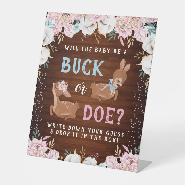 Buck or Doe? Baby Shower Reveal Pedestal Sign (Front)
