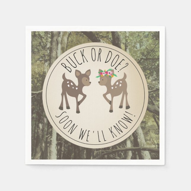 Buck Or Doe Camo Baby Gender Reveal Party Napkins (Front)
