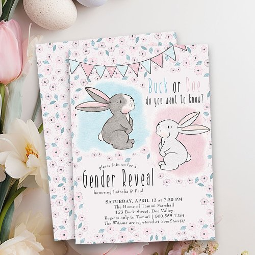 Buck or Doe Cute Rabbit Gender Reveal Invitation