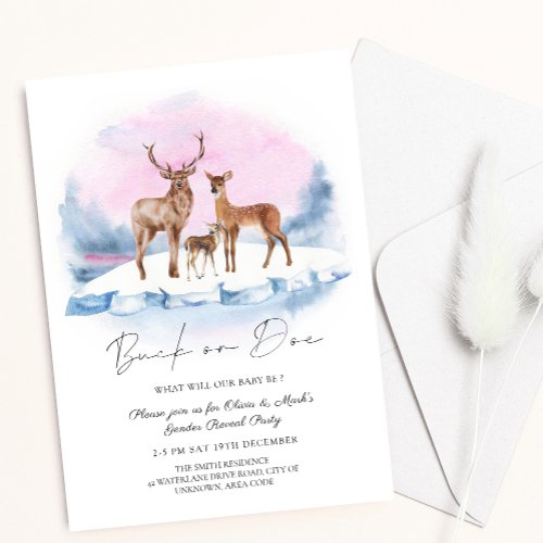 Buck or Doe Deer Christmas Winter Gender Reveal Invitation