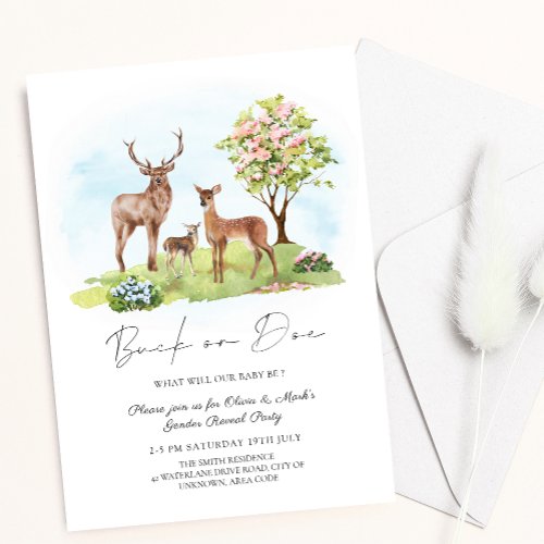 Buck or Doe Deer Spring Floral Gender Reveal Invitation