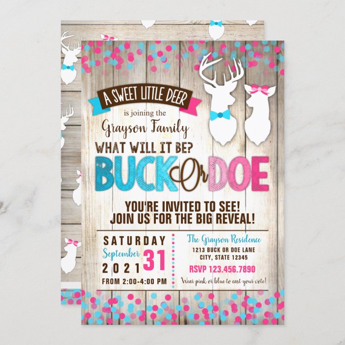 Buck or Doe Gender Reveal Invitation | Zazzle