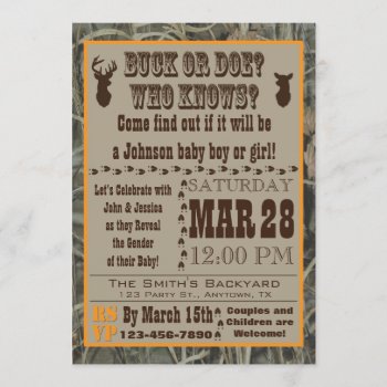 Buck Or Doe Gender Reveal Invitations by aaronsgraphics at Zazzle