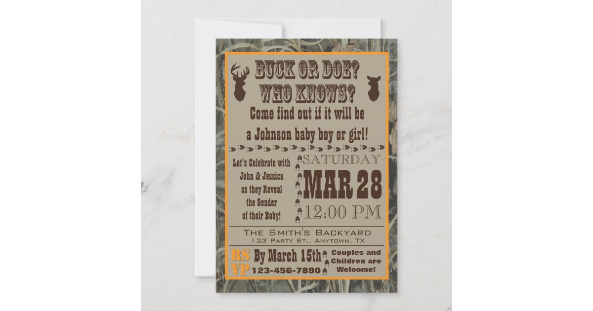 Buck or Doe Gender Reveal Invitations Zazzle