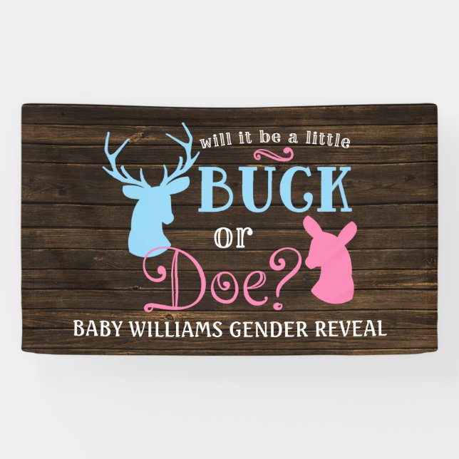 Buck or Doe Gender Reveal Party Baby Shower Banner (Horizontal)