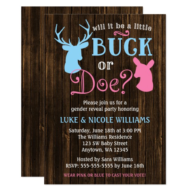 Buck Or Doe Gender Reveal Party Baby Shower Invitation