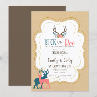 Buck or Doe Gender Reveal Party Baby Shower Invita Invitation