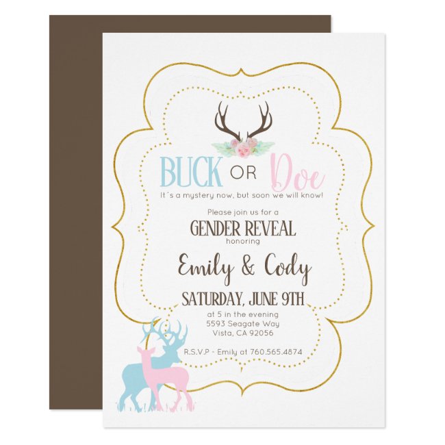 Buck or Doe Gender Reveal Party Baby Shower Invitation